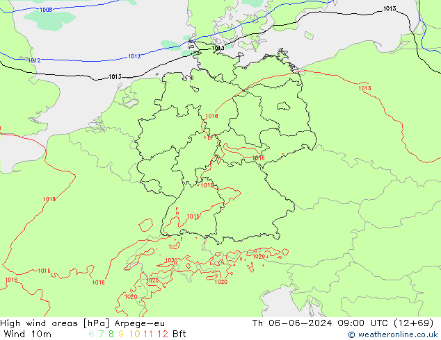 High wind areas Arpege-eu Qui 06.06.2024 09 UTC