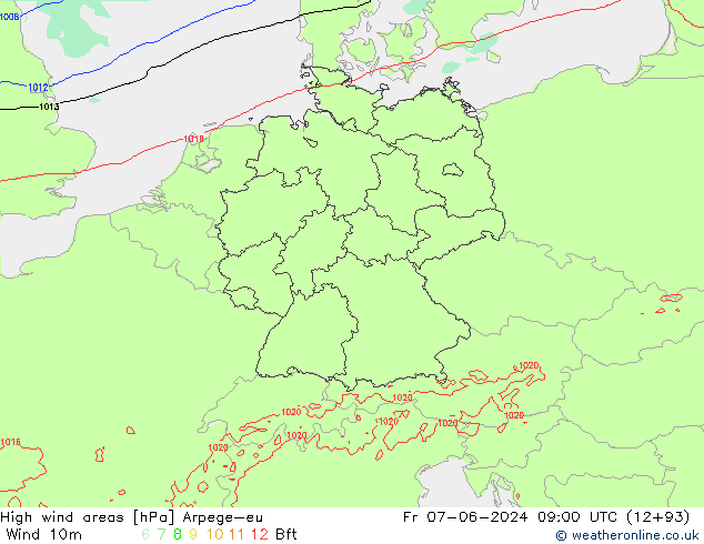 High wind areas Arpege-eu ven 07.06.2024 09 UTC