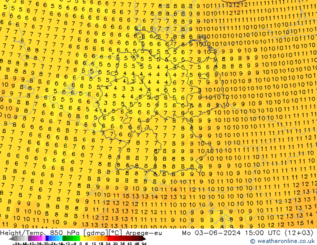 Height/Temp. 850 гПа Arpege-eu пн 03.06.2024 15 UTC