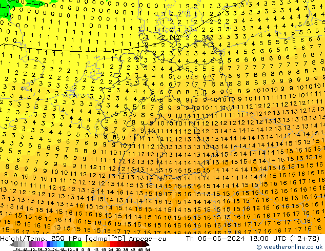 Hoogte/Temp. 850 hPa Arpege-eu do 06.06.2024 18 UTC