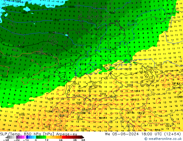 SLP/Temp. 850 hPa Arpege-eu We 05.06.2024 18 UTC