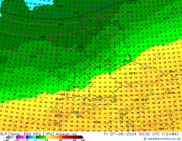 SLP/Temp. 850 hPa Arpege-eu ven 07.06.2024 00 UTC