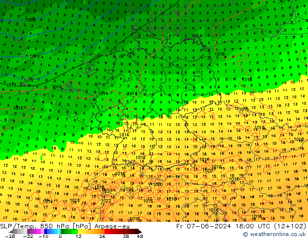 SLP/Temp. 850 hPa Arpege-eu Fr 07.06.2024 18 UTC