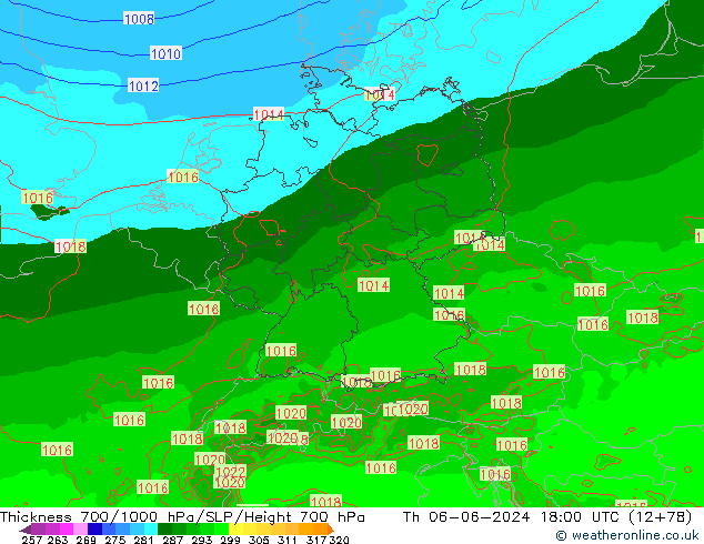 Thck 700-1000 hPa Arpege-eu Th 06.06.2024 18 UTC