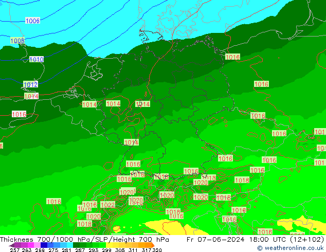 Dikte700-1000 hPa Arpege-eu vr 07.06.2024 18 UTC