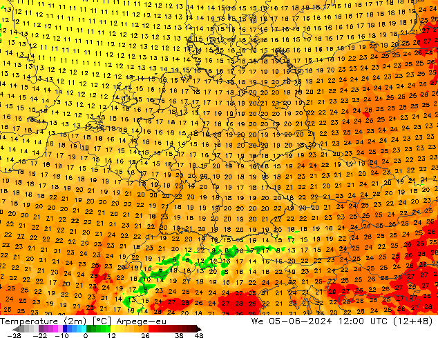 Temperature (2m) Arpege-eu St 05.06.2024 12 UTC