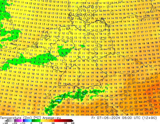 карта температуры Arpege-eu пт 07.06.2024 06 UTC