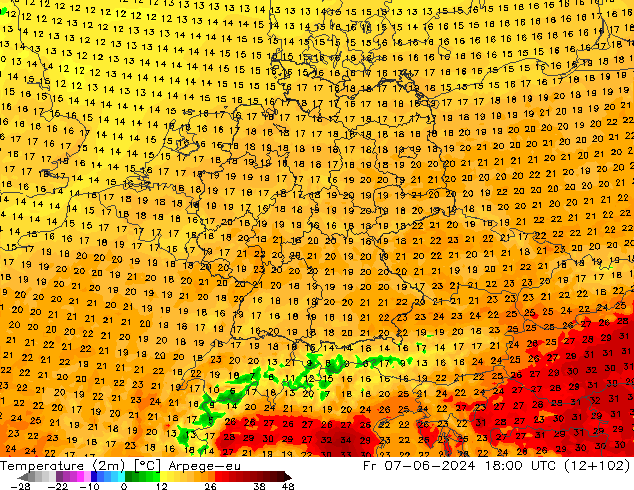 Temperature (2m) Arpege-eu Pá 07.06.2024 18 UTC