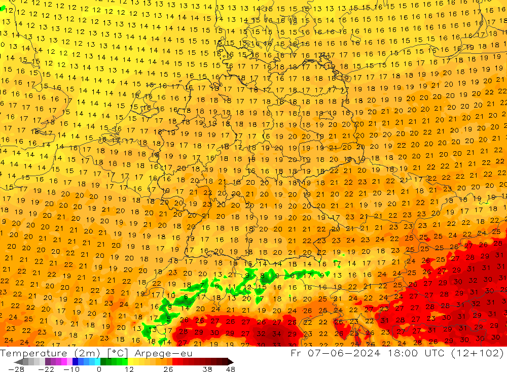 Temperature (2m) Arpege-eu Fr 07.06.2024 18 UTC