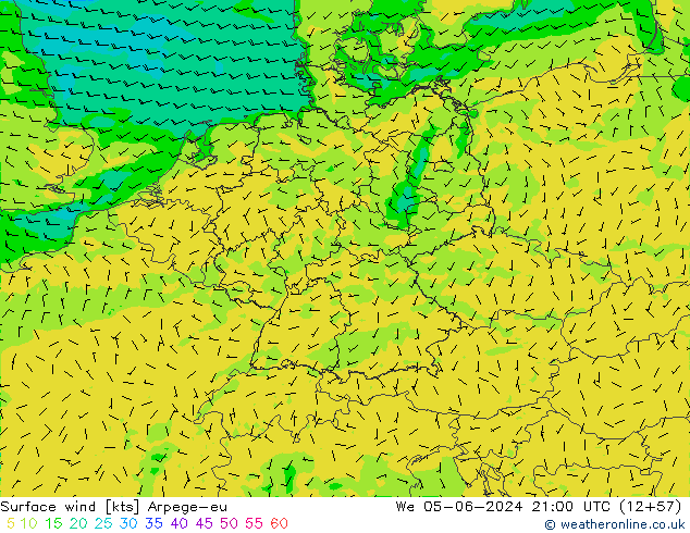 ветер 10 m Arpege-eu ср 05.06.2024 21 UTC