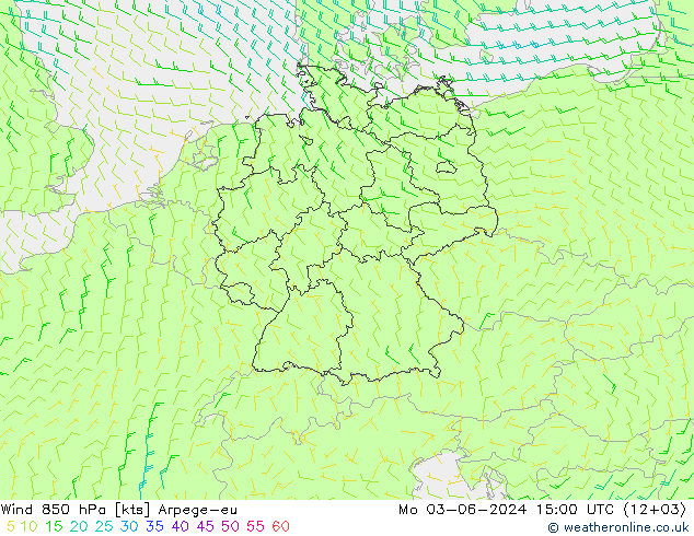 Wind 850 hPa Arpege-eu Mo 03.06.2024 15 UTC