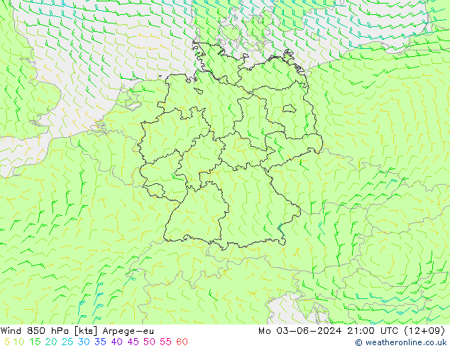 Viento 850 hPa Arpege-eu lun 03.06.2024 21 UTC