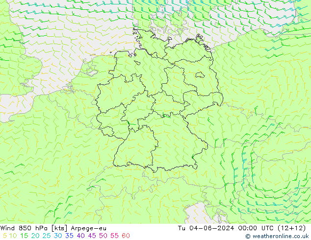 Rüzgar 850 hPa Arpege-eu Sa 04.06.2024 00 UTC