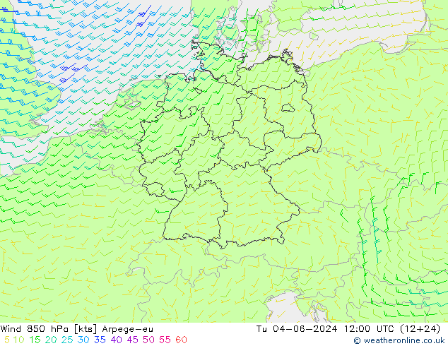 Viento 850 hPa Arpege-eu mar 04.06.2024 12 UTC