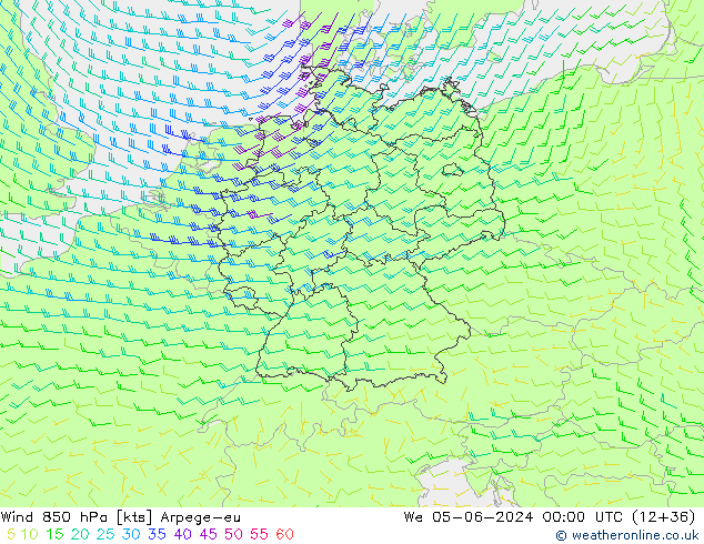 Wind 850 hPa Arpege-eu We 05.06.2024 00 UTC