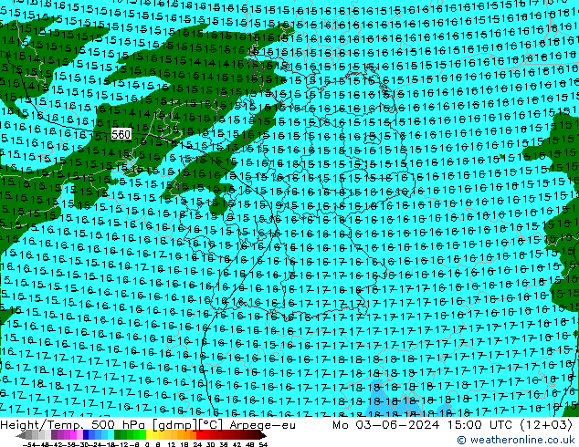 Geop./Temp. 500 hPa Arpege-eu lun 03.06.2024 15 UTC