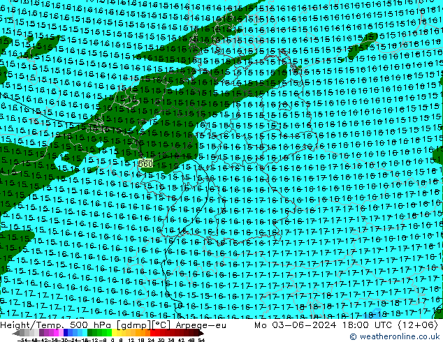 Height/Temp. 500 hPa Arpege-eu Mo 03.06.2024 18 UTC