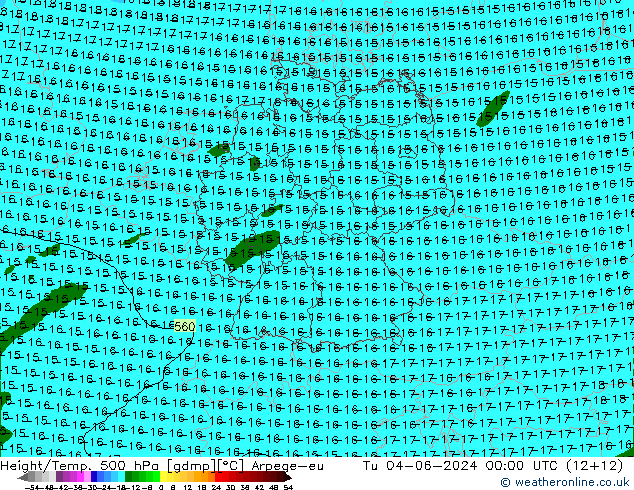 Height/Temp. 500 hPa Arpege-eu 星期二 04.06.2024 00 UTC