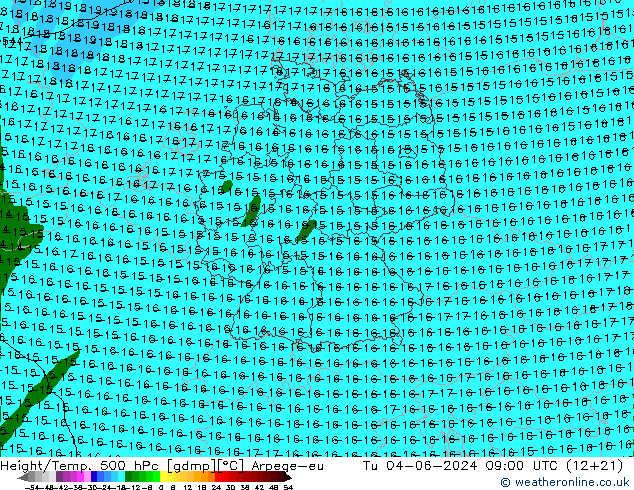 Geop./Temp. 500 hPa Arpege-eu mar 04.06.2024 09 UTC