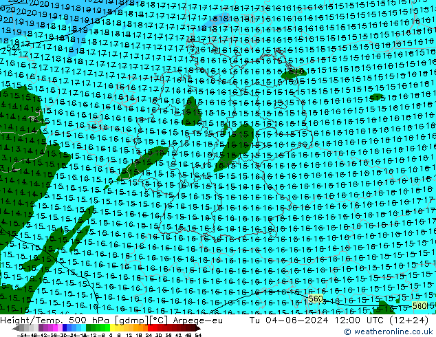 Hoogte/Temp. 500 hPa Arpege-eu di 04.06.2024 12 UTC