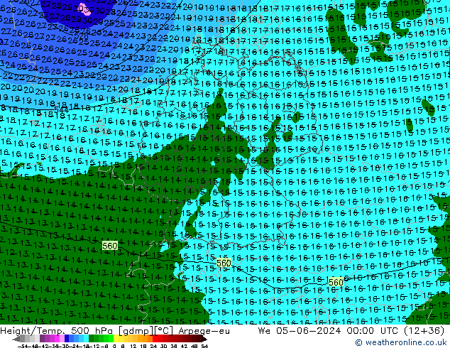 Height/Temp. 500 hPa Arpege-eu St 05.06.2024 00 UTC