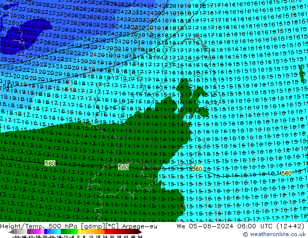 Geop./Temp. 500 hPa Arpege-eu mié 05.06.2024 06 UTC