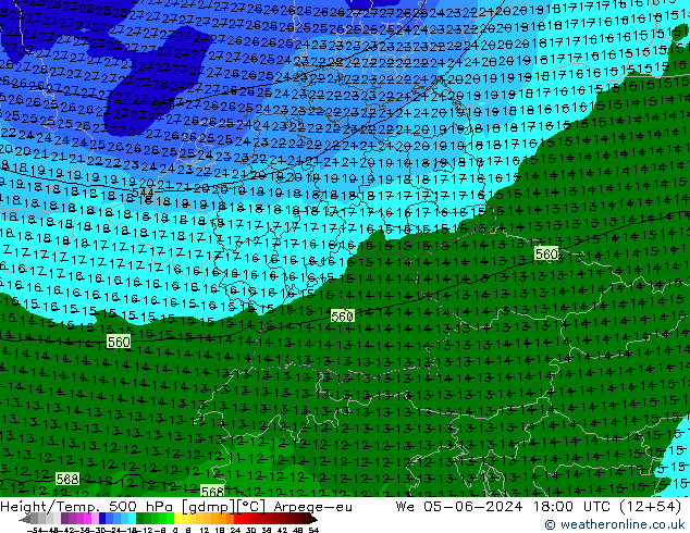 Height/Temp. 500 hPa Arpege-eu We 05.06.2024 18 UTC