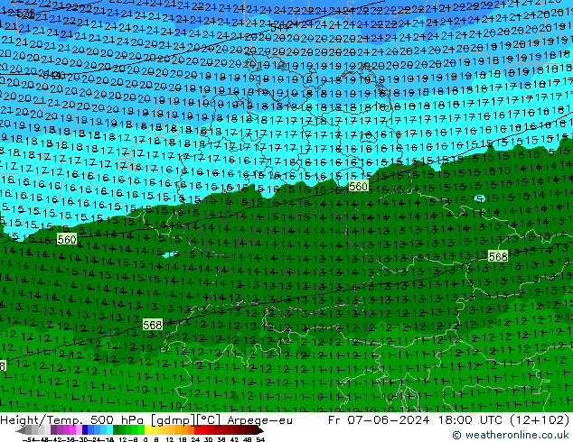 Geop./Temp. 500 hPa Arpege-eu vie 07.06.2024 18 UTC