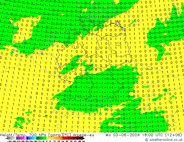 Geop./Temp. 700 hPa Arpege-eu lun 03.06.2024 18 UTC