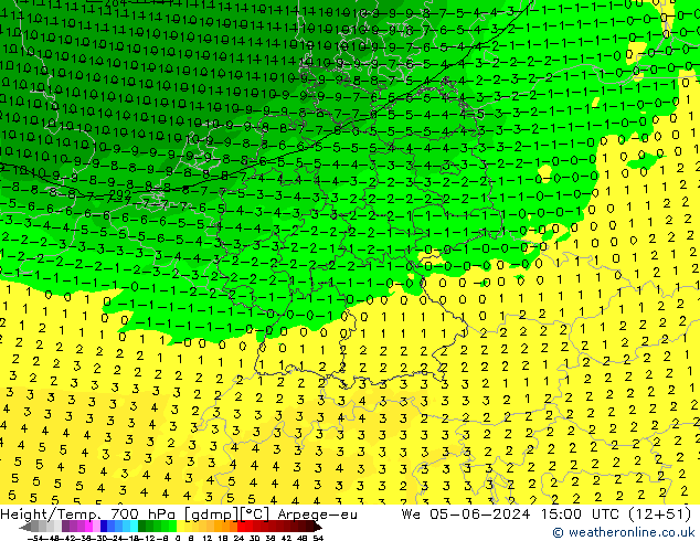 Hoogte/Temp. 700 hPa Arpege-eu wo 05.06.2024 15 UTC