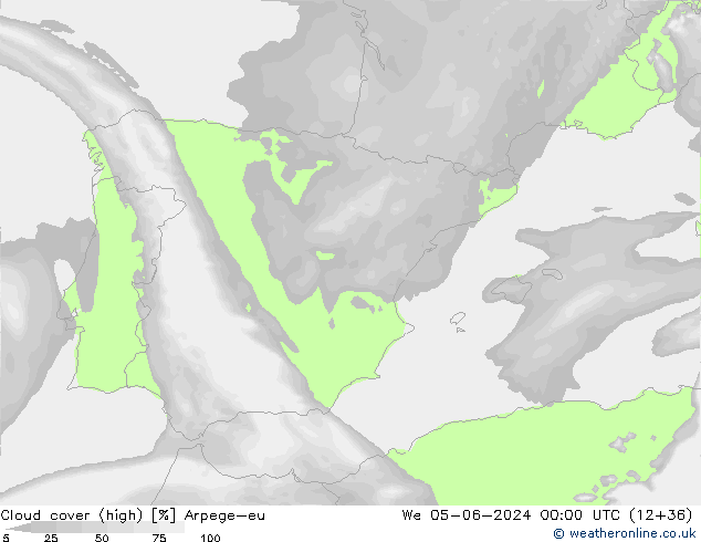 Bulutlar (yüksek) Arpege-eu Çar 05.06.2024 00 UTC