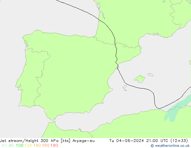 Jet stream/Height 300 hPa Arpege-eu Tu 04.06.2024 21 UTC