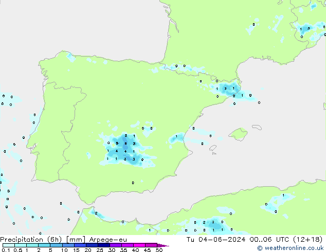 Precipitation (6h) Arpege-eu Út 04.06.2024 06 UTC