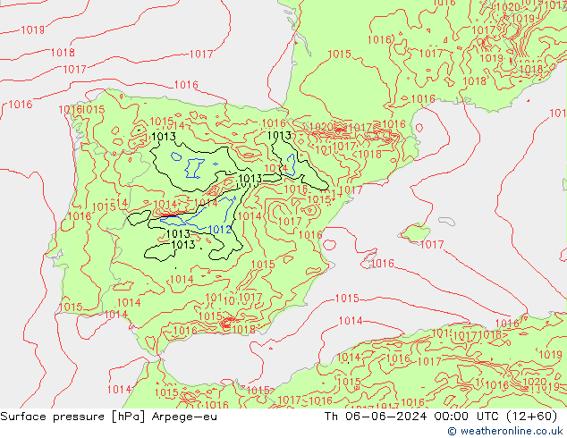 Presión superficial Arpege-eu jue 06.06.2024 00 UTC