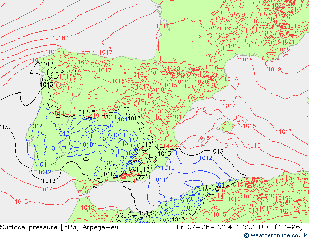 Surface pressure Arpege-eu Fr 07.06.2024 12 UTC