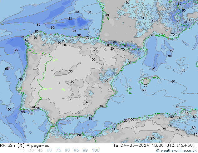 RH 2m Arpege-eu  04.06.2024 18 UTC