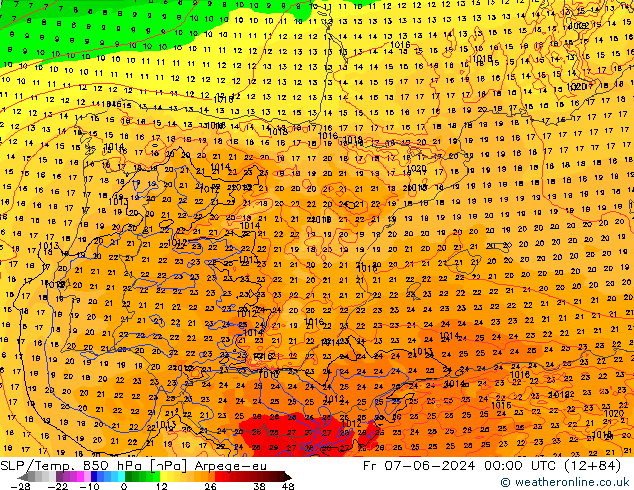 SLP/Temp. 850 hPa Arpege-eu Fr 07.06.2024 00 UTC