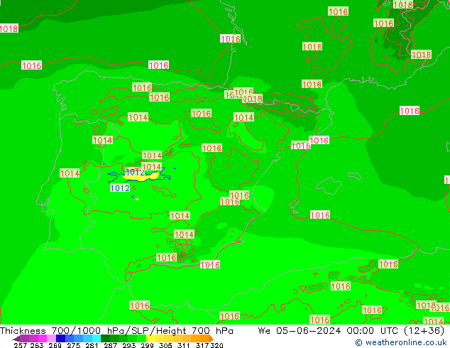 700-1000 hPa Kalınlığı Arpege-eu Çar 05.06.2024 00 UTC