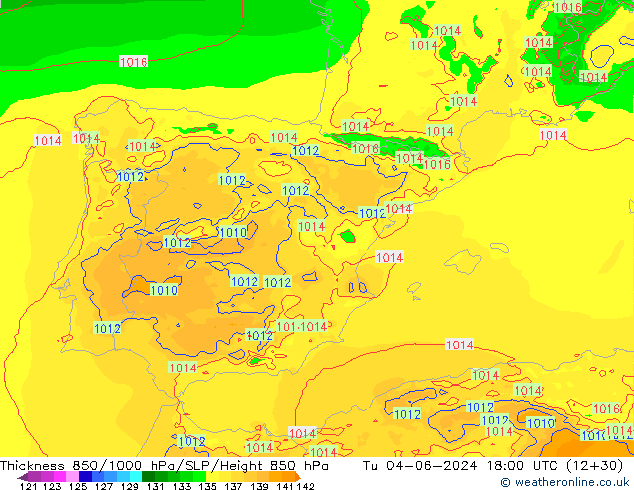 Thck 850-1000 hPa Arpege-eu mar 04.06.2024 18 UTC