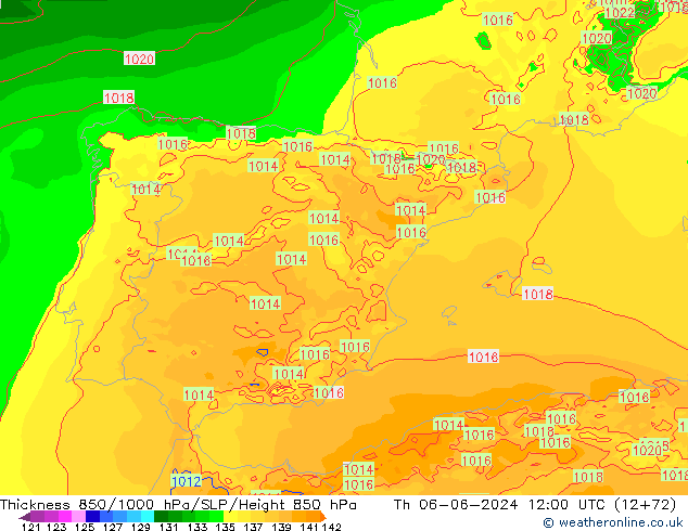 Dikte 850-1000 hPa Arpege-eu do 06.06.2024 12 UTC