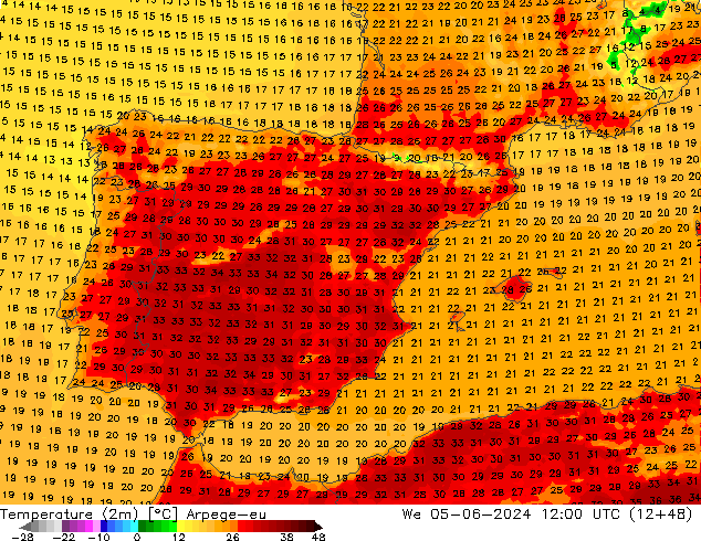 Temperature (2m) Arpege-eu St 05.06.2024 12 UTC