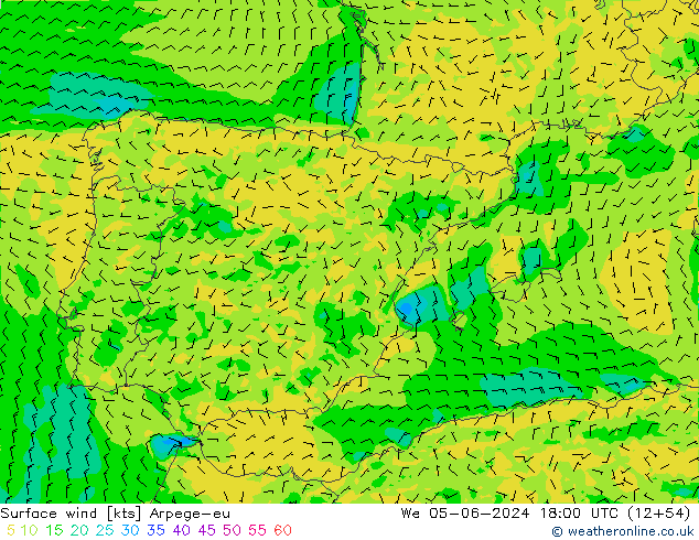 Vent 10 m Arpege-eu mer 05.06.2024 18 UTC