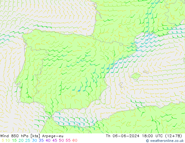 Wind 850 hPa Arpege-eu do 06.06.2024 18 UTC