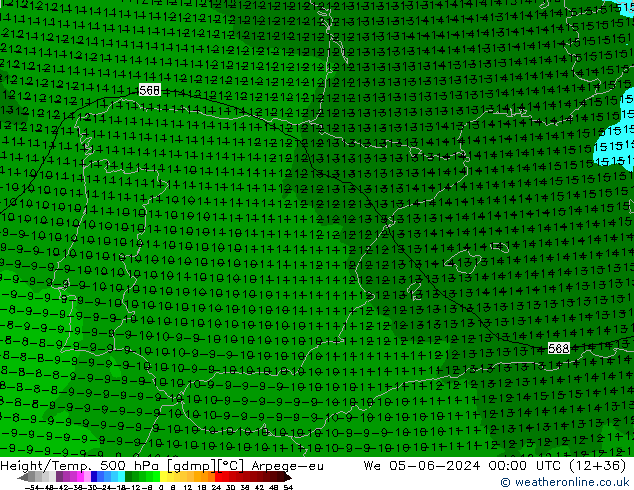 Yükseklik/Sıc. 500 hPa Arpege-eu Çar 05.06.2024 00 UTC