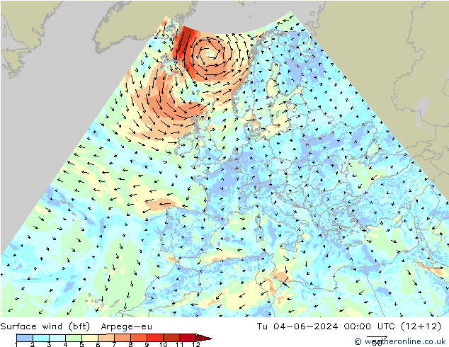Rüzgar 10 m (bft) Arpege-eu Sa 04.06.2024 00 UTC