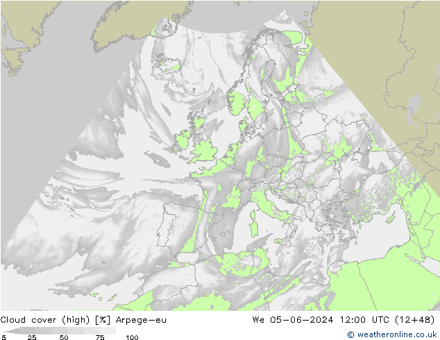 Cloud cover (high) Arpege-eu We 05.06.2024 12 UTC