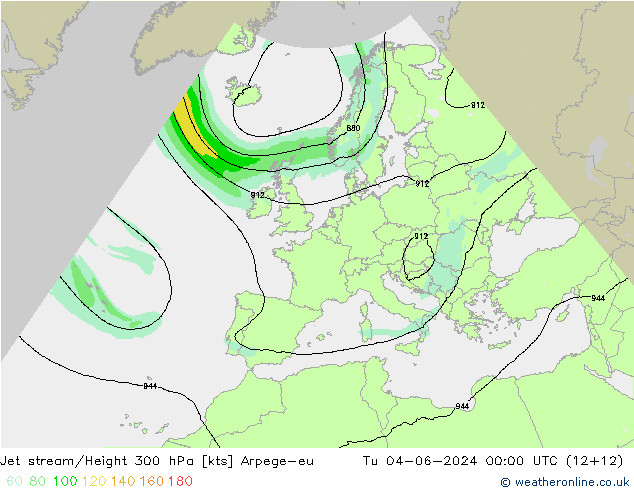 Jet stream/Height 300 hPa Arpege-eu Út 04.06.2024 00 UTC