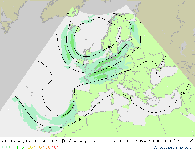 Jet stream/Height 300 hPa Arpege-eu Fr 07.06.2024 18 UTC