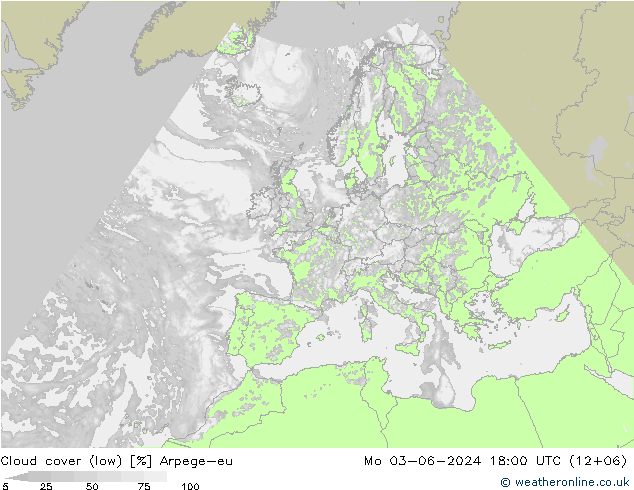 zachmurzenie (niskie) Arpege-eu pon. 03.06.2024 18 UTC