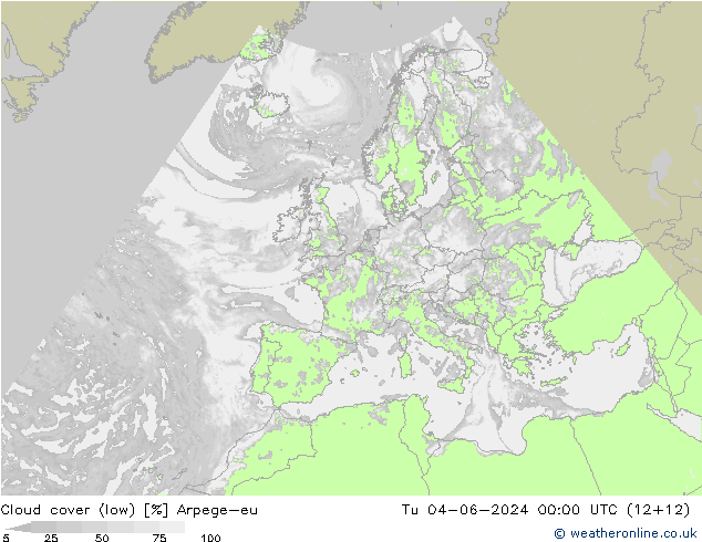 nízká oblaka Arpege-eu Út 04.06.2024 00 UTC